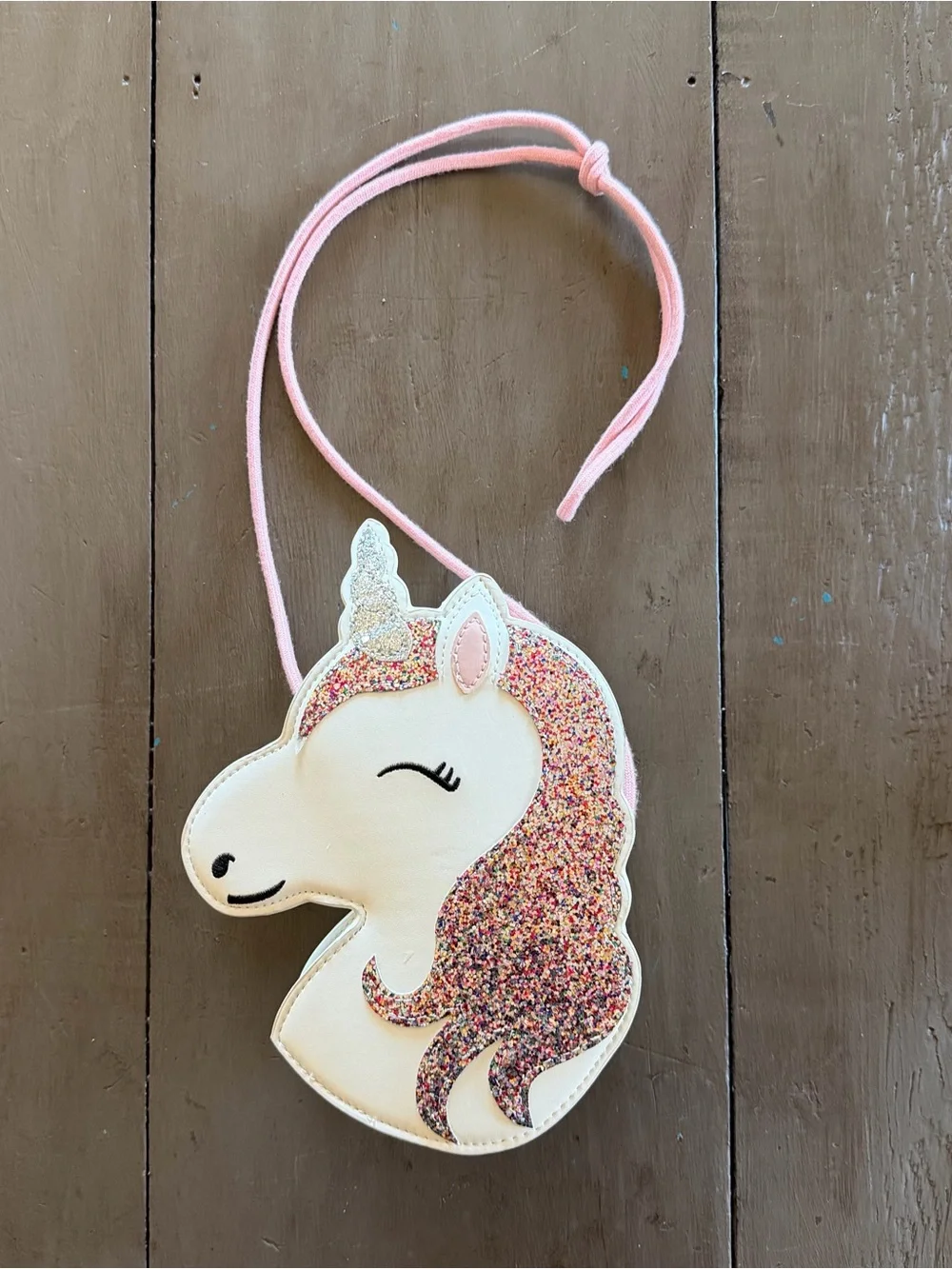 Kids White Unicorn Crossbody Bag with Pink Multicolor Glitter Mane